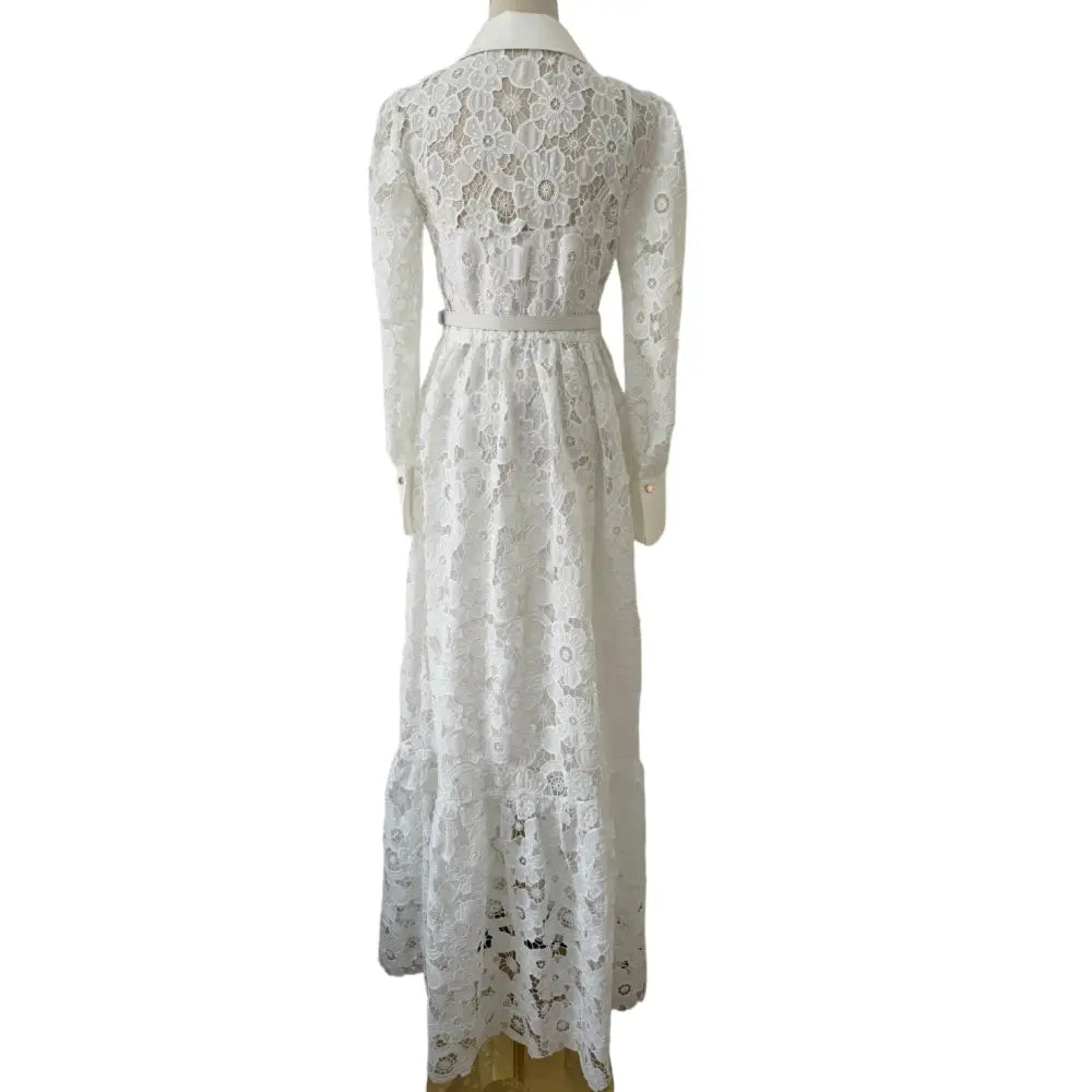 Self Portrait White Lace Collared Maxi Dress - Dress