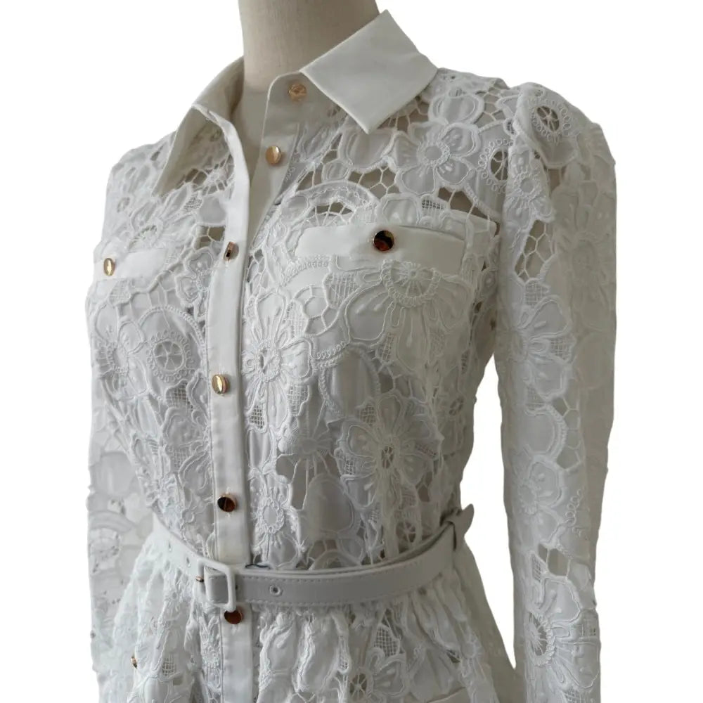 Self Portrait White Lace Collared Maxi Dress - Dress