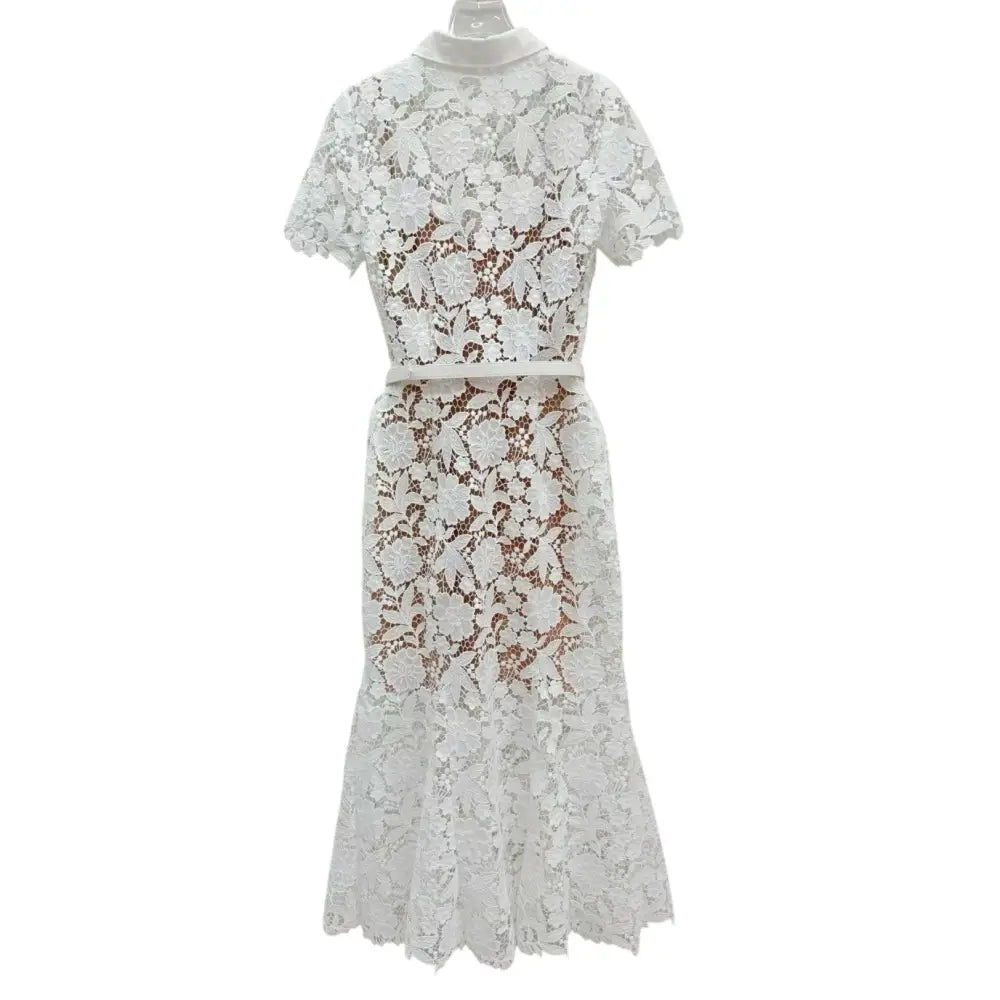 Self-Portrait White Lace Collared Midi Dress - Dress