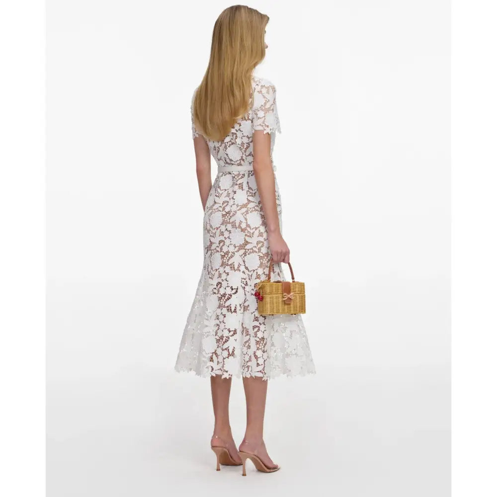 Self-Portrait White Lace Collared Midi Dress - Dress
