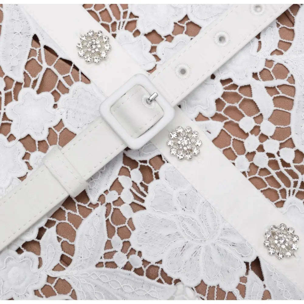 Self-Portrait White Lace Collared Midi Dress - Dress