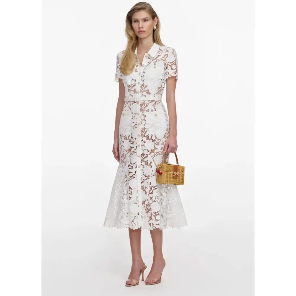 Self-Portrait White Lace Collared Midi Dress - Dress