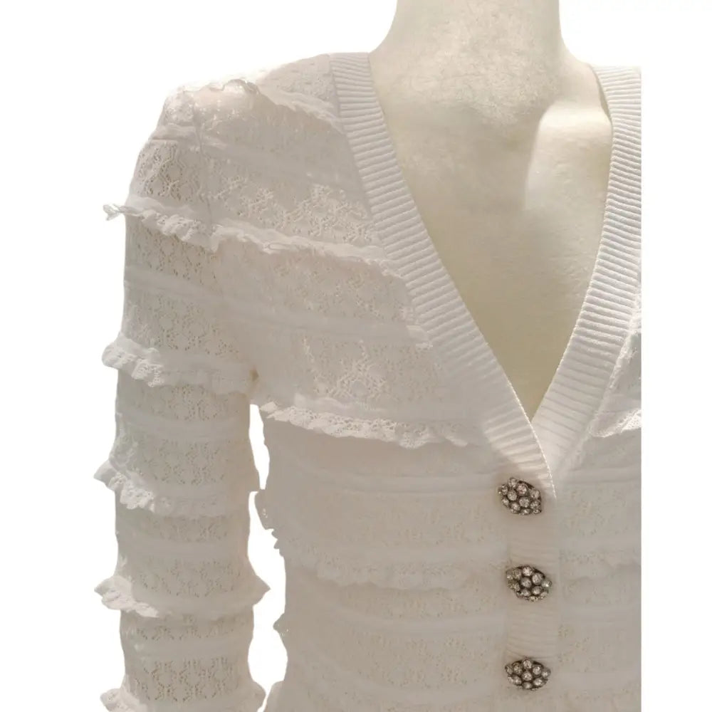 Self-Portrait White Pointelle Diamante Knit Mini Dress - Dress
