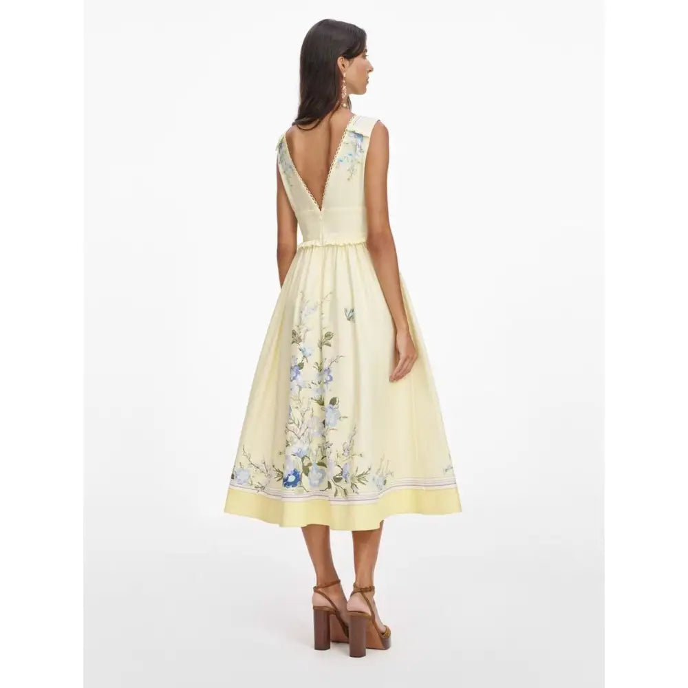 Self-Portrait Yellow Floral Cotton Midi Dress - Dress