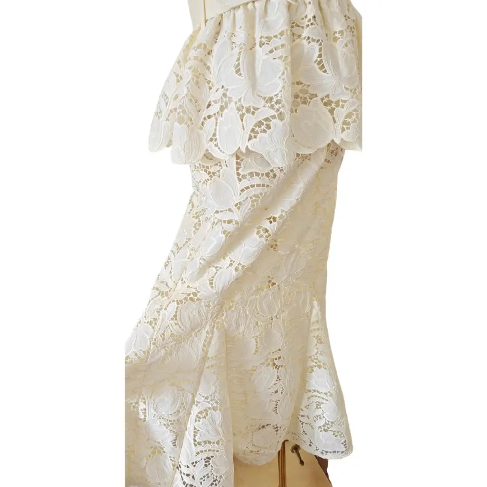 Self-Portrait Yellow Lace Peplum Midi Dress - Dress