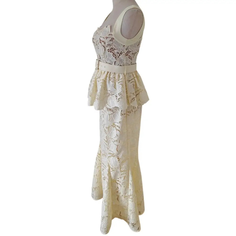 Self-Portrait Yellow Lace Peplum Midi Dress - Dress