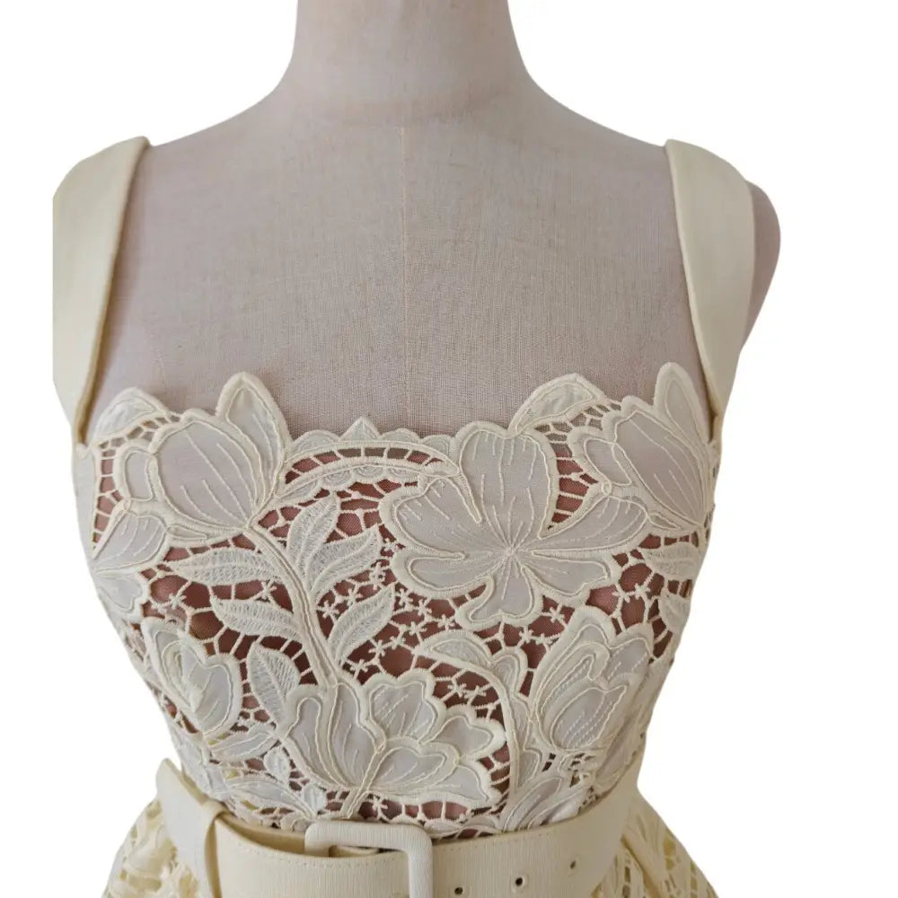 Self-Portrait Yellow Lace Peplum Midi Dress - Dress