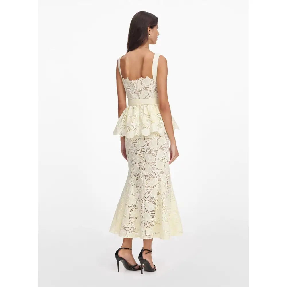 Self-Portrait Yellow Lace Peplum Midi Dress - Dress