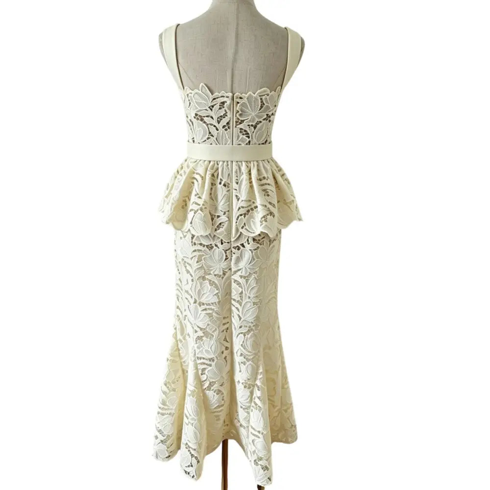Self-Portrait Yellow Lace Peplum Midi Dress - Dress