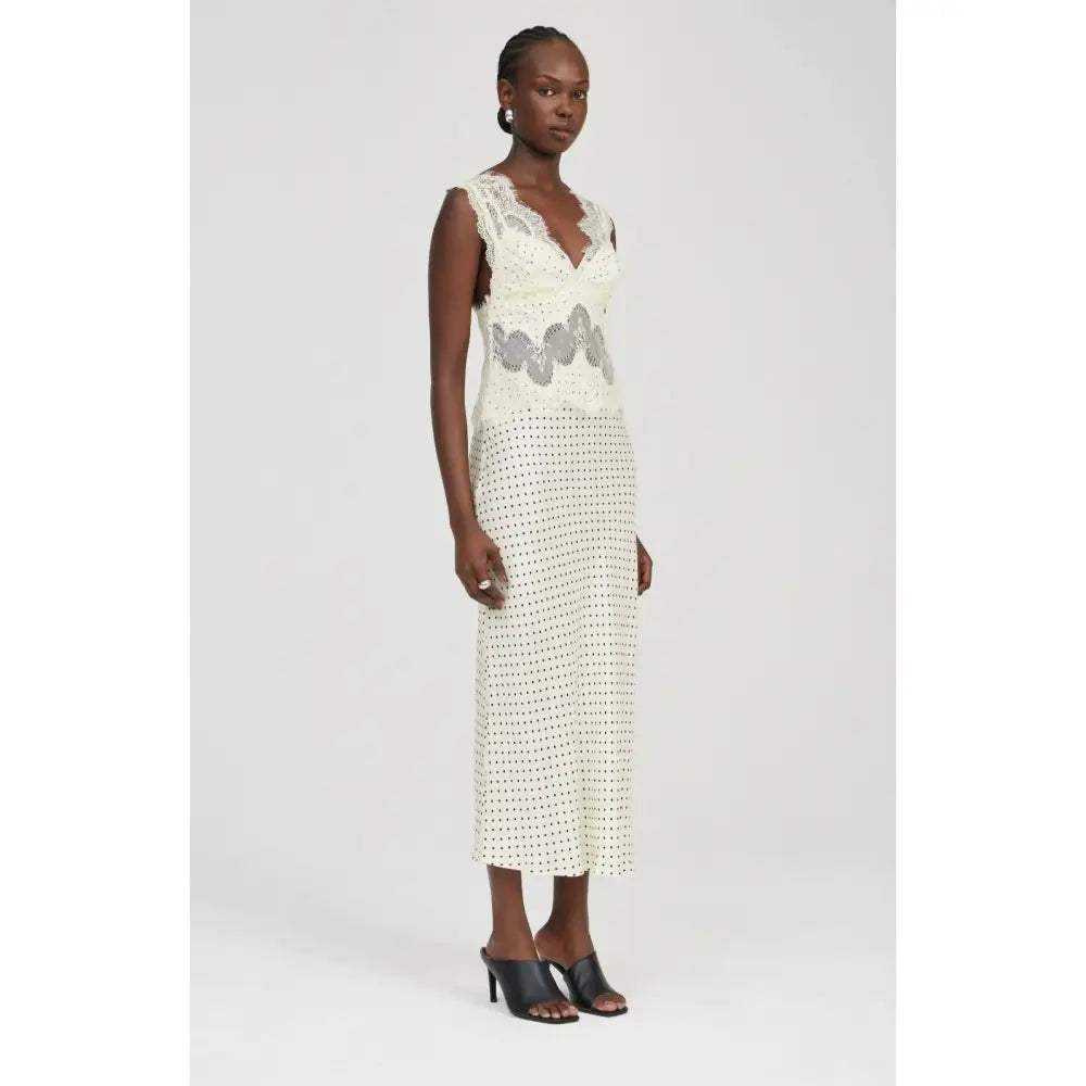 Third Form VISIONS LACE DEEP V MAXI DRESS CREAM POLKA DOT - Dress