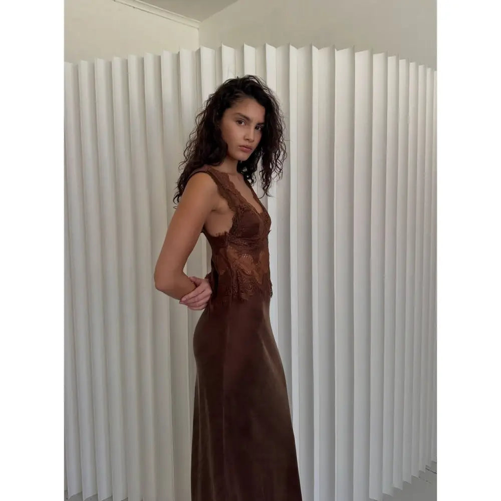 Third Form VISIONS LACE FLOOR LENGTH DRESS | CHOCOLATE - Dress