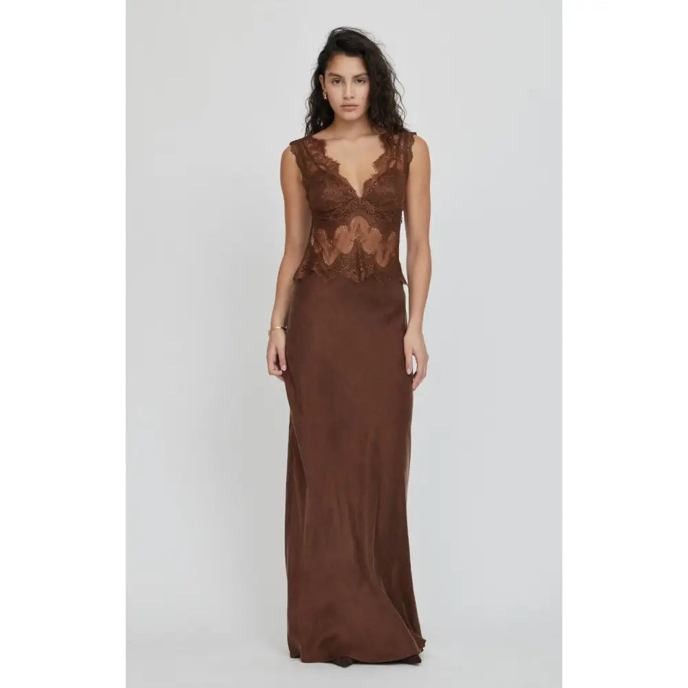 Third Form VISIONS LACE FLOOR LENGTH DRESS | CHOCOLATE - 2 - Dress