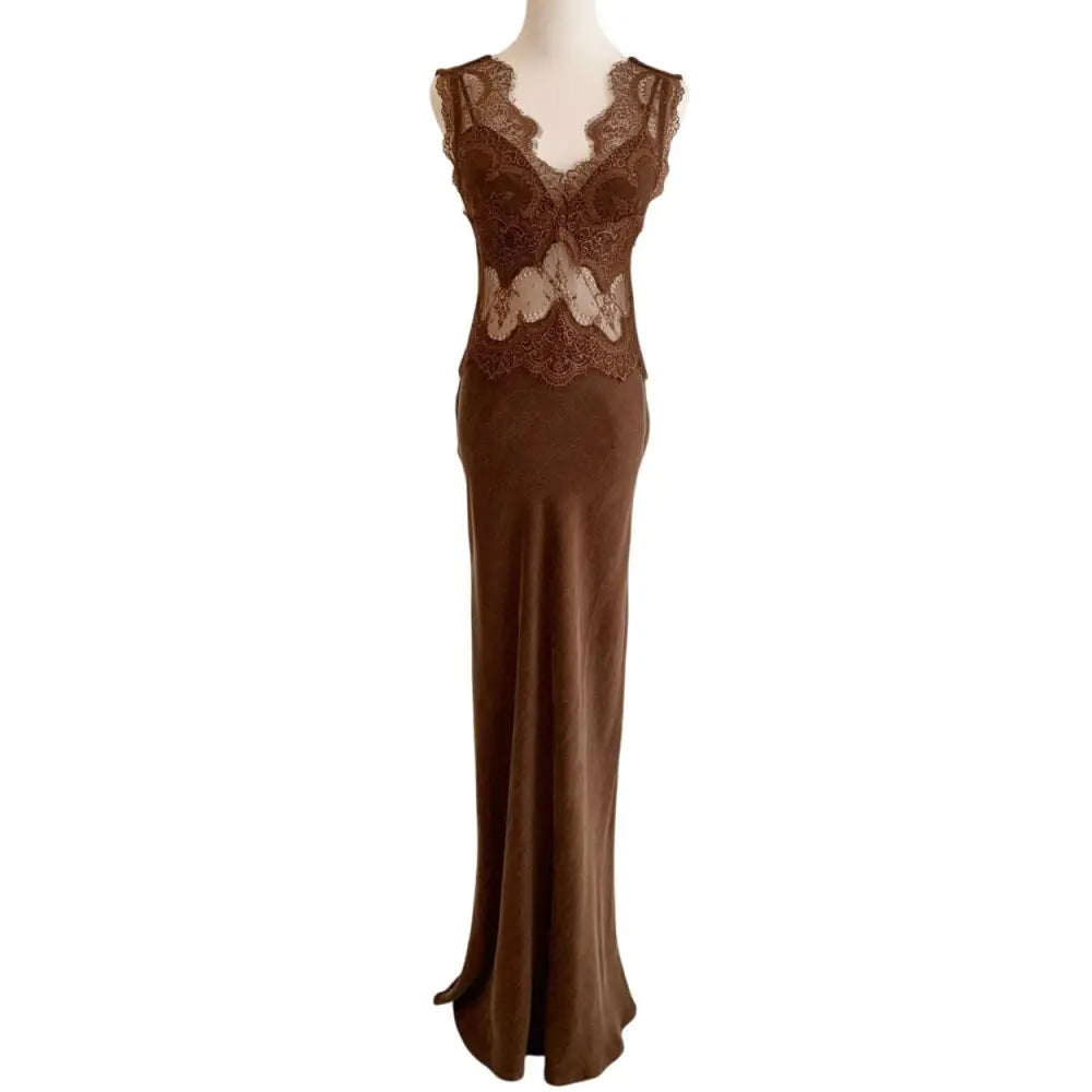 Third Form VISIONS LACE FLOOR LENGTH DRESS | CHOCOLATE - Dress