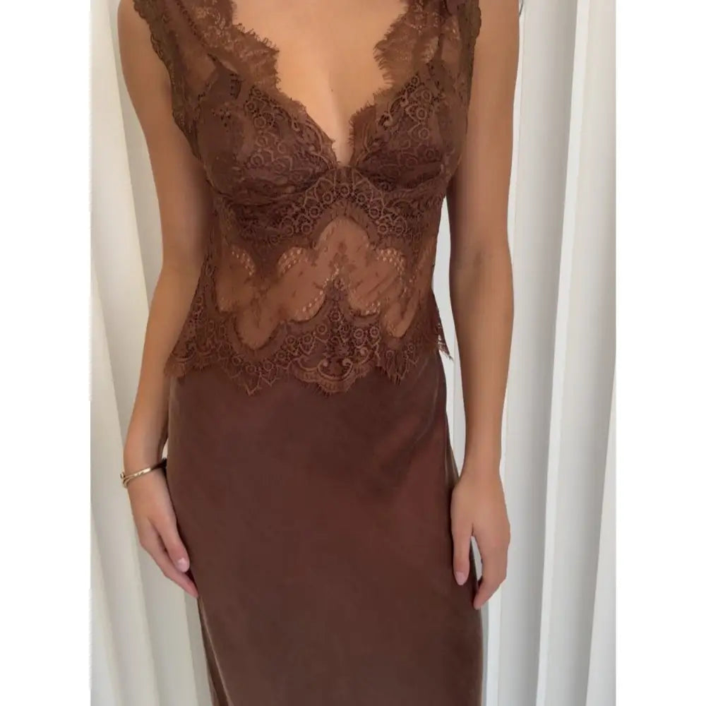 Third Form VISIONS LACE FLOOR LENGTH DRESS | CHOCOLATE - Dress