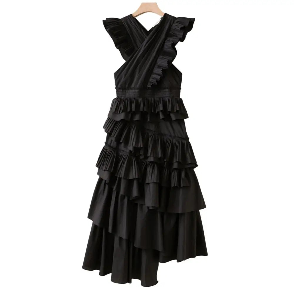 Ulla Johnson Aurore Dress Black Ruffle Midi Dress - Dress