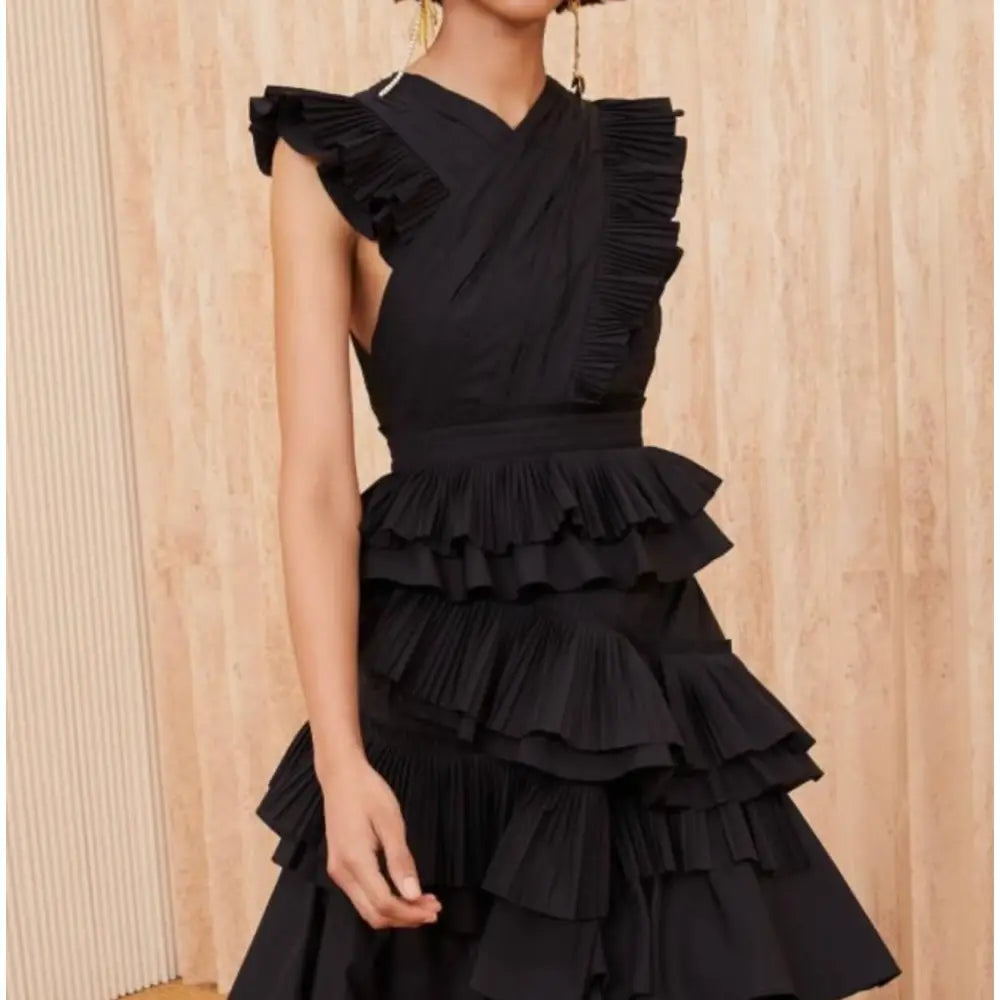 Ulla Johnson Aurore Dress Black Ruffle Midi Dress - Dress
