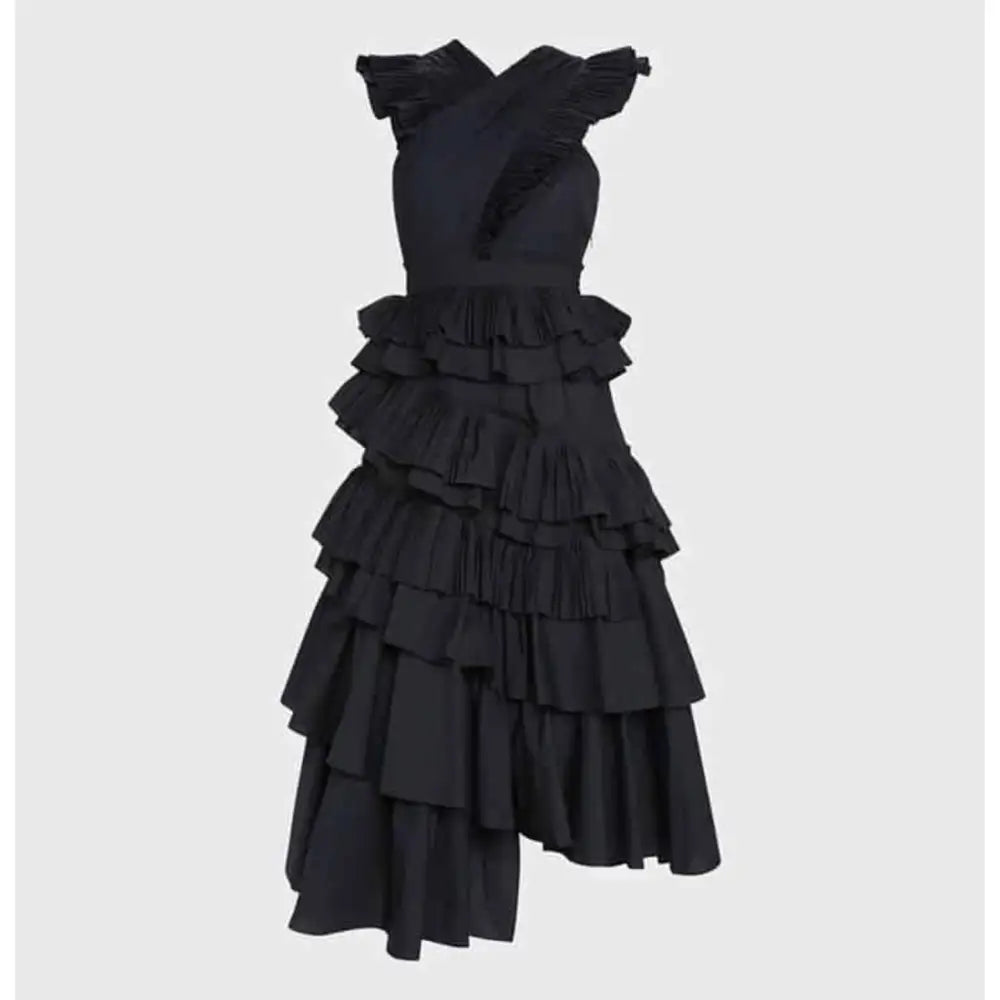 Ulla Johnson Aurore Dress Black Ruffle Midi Dress - Dress