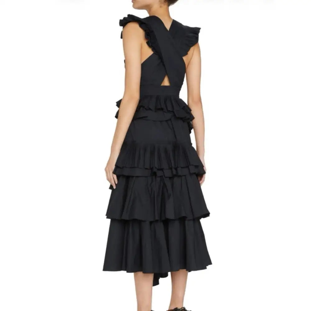 Ulla Johnson Aurore Dress Black Ruffle Midi Dress - Dress