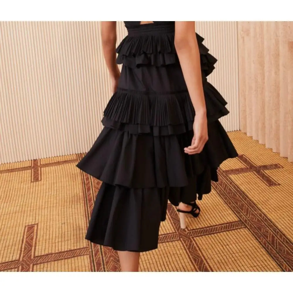 Ulla Johnson Aurore Dress Black Ruffle Midi Dress - Dress