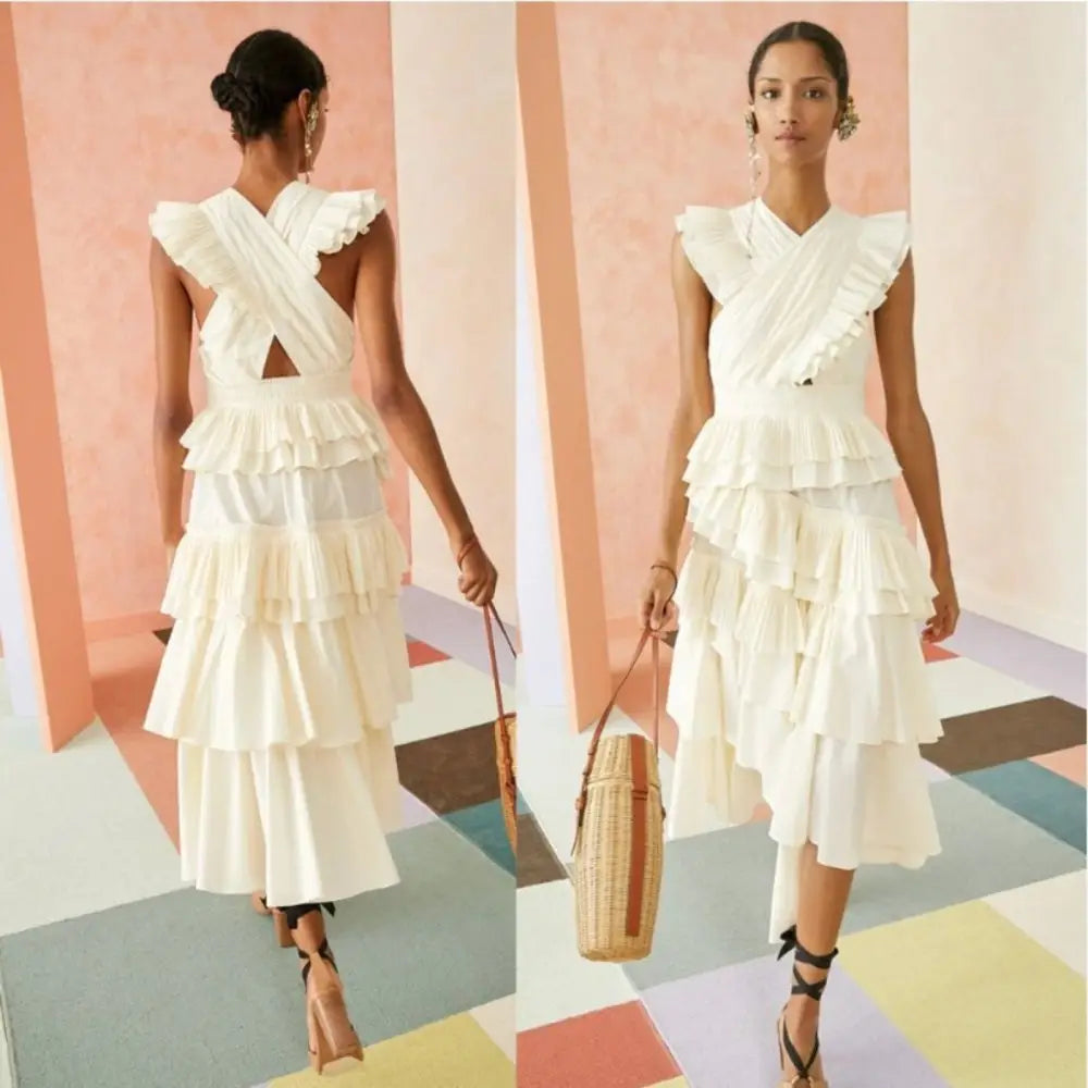 Ulla Johnson Aurore Dress White Ruffle Midi Dress - Dress