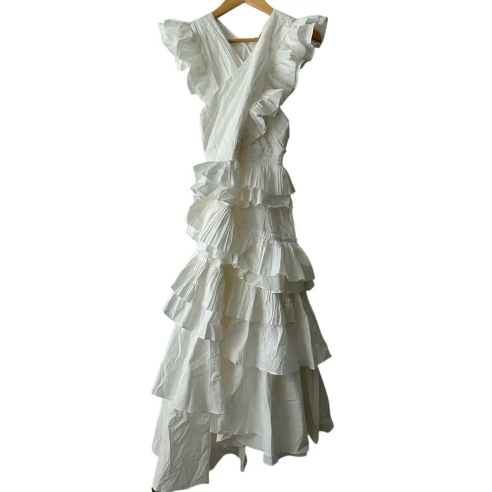 Ulla Johnson Aurore Dress White Ruffle Midi Dress - Dress