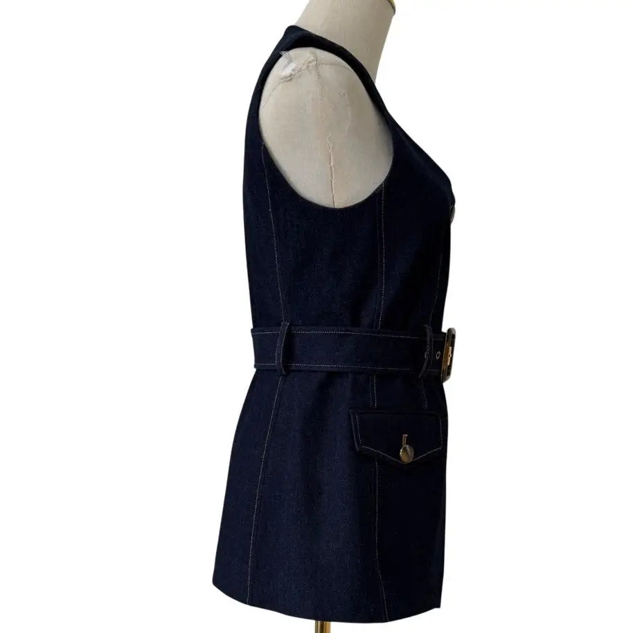 Veronica Beard Becker Stretch-Denim Belted Vest