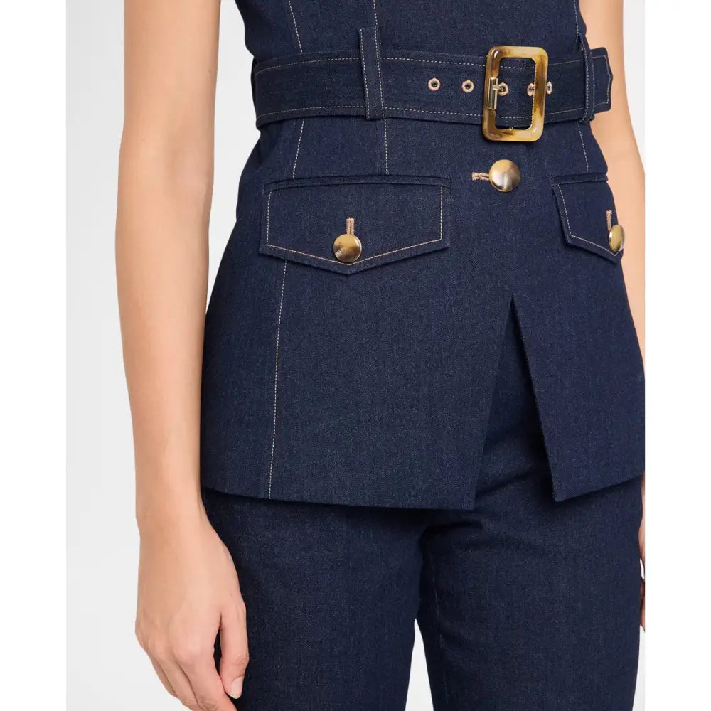 Veronica Beard Becker Stretch-Denim Belted Vest