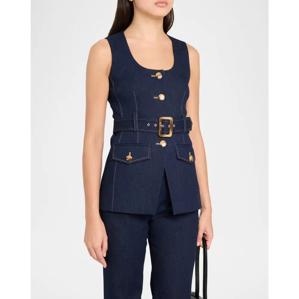 Veronica Beard Becker Stretch-Denim Belted Vest
