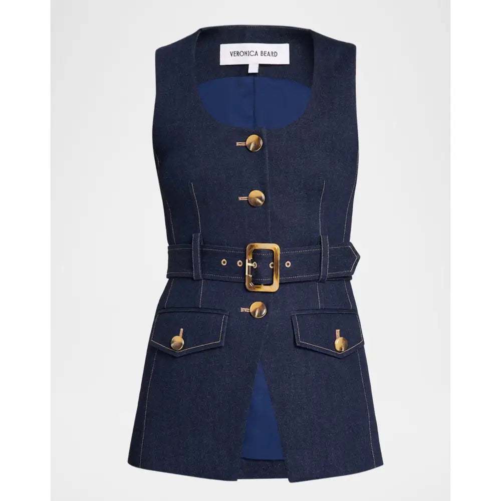 Veronica Beard Becker Stretch-Denim Belted Vest