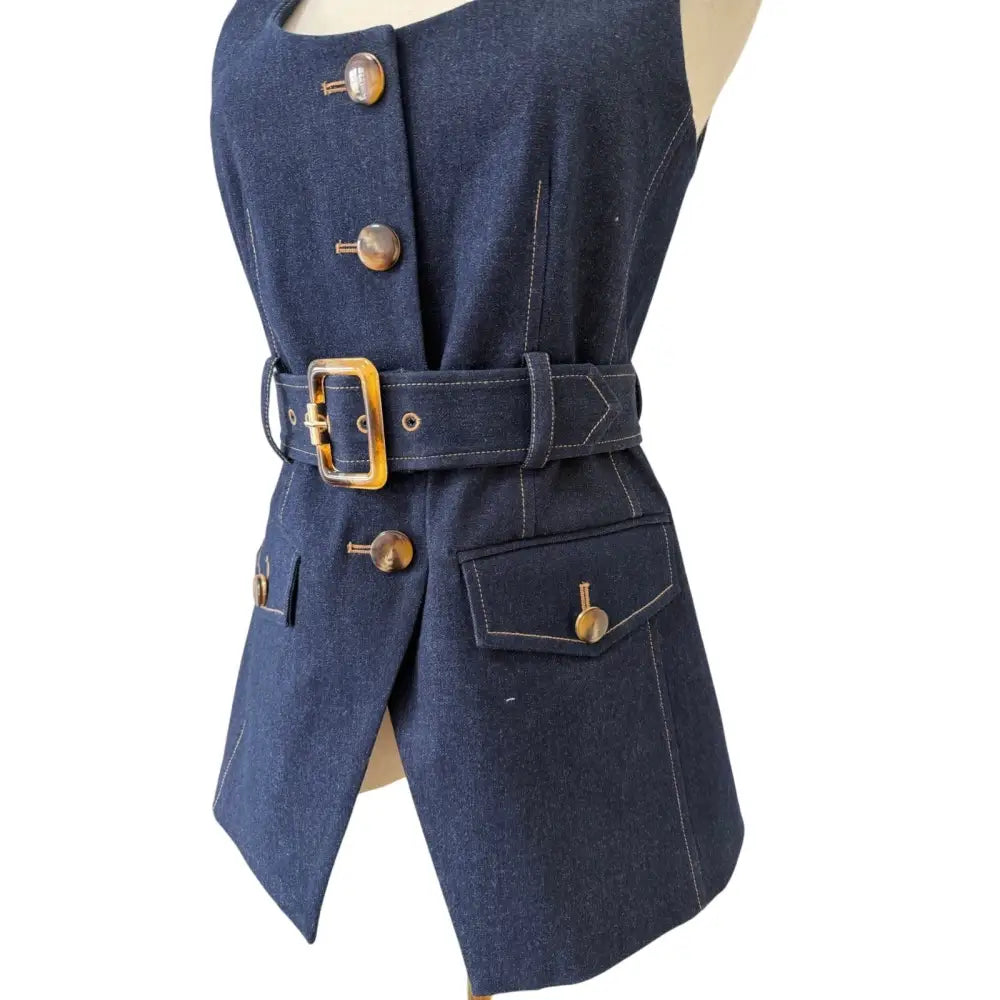 Veronica Beard Becker Stretch-Denim Belted Vest