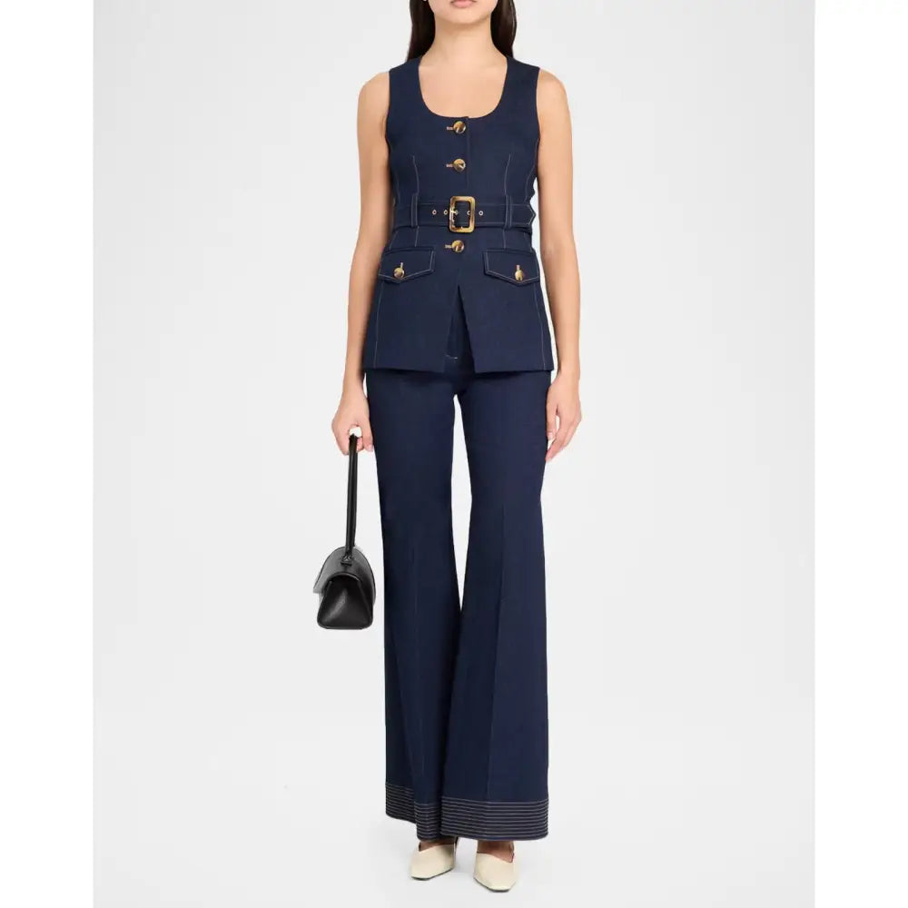 Veronica Beard Becker Stretch-Denim Belted Vest