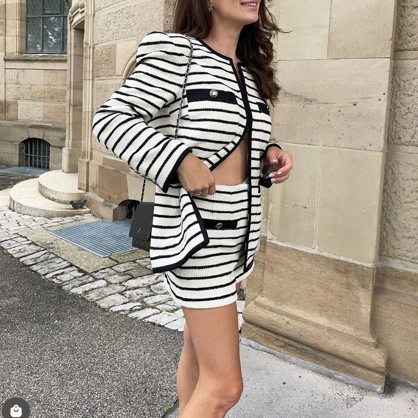 Veronica Beard Foster Striped Dickey Jacket Ivory Black - Veronica Beard Bernardi Collective