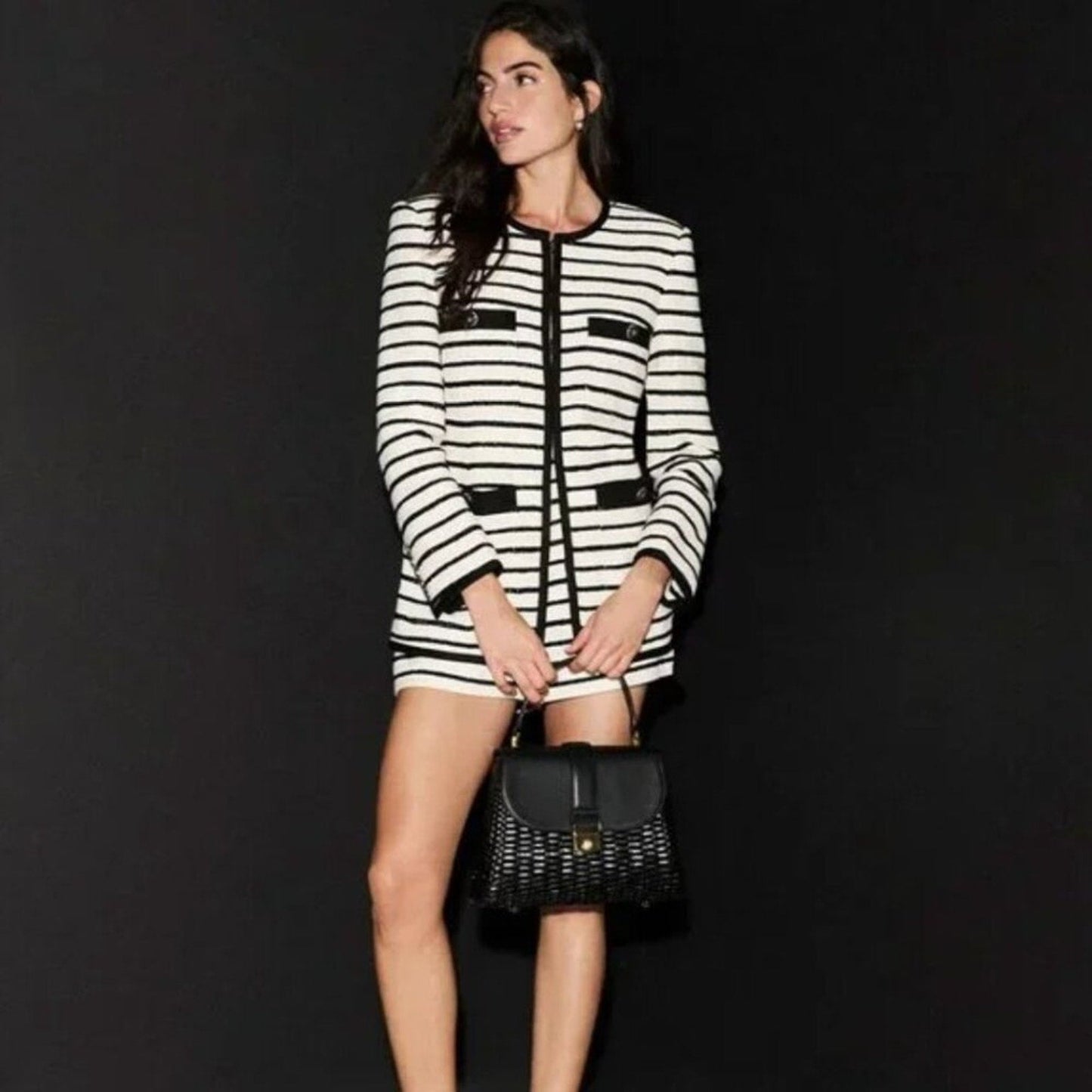 Veronica Beard Foster Striped Dickey Jacket Ivory Black - Veronica Beard Bernardi Collective