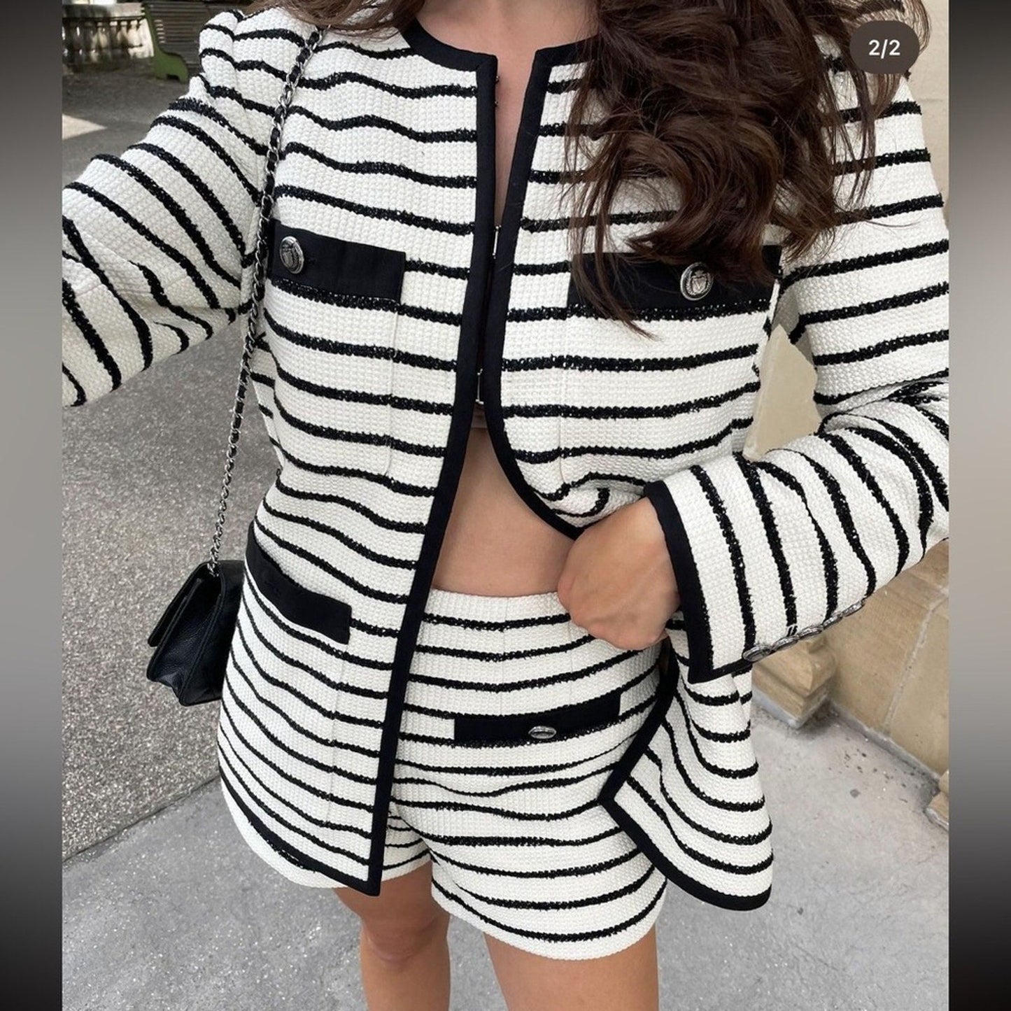 Veronica Beard Foster Striped Dickey Jacket Ivory Black - Veronica Beard Bernardi Collective