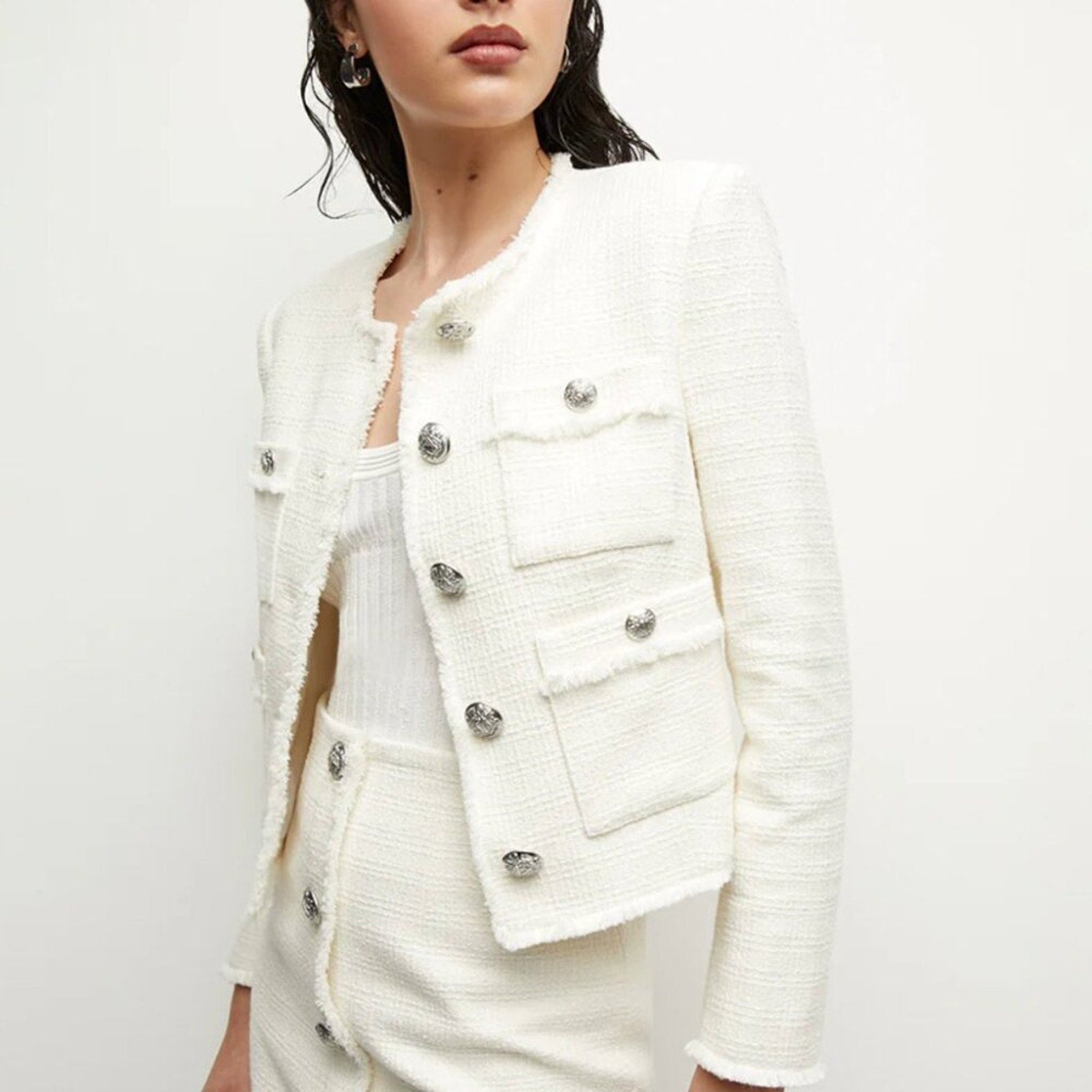 Veronica Beard Olbia Off - White Tweed Fringe Jacket - Veronica Beard Bernardi Collective