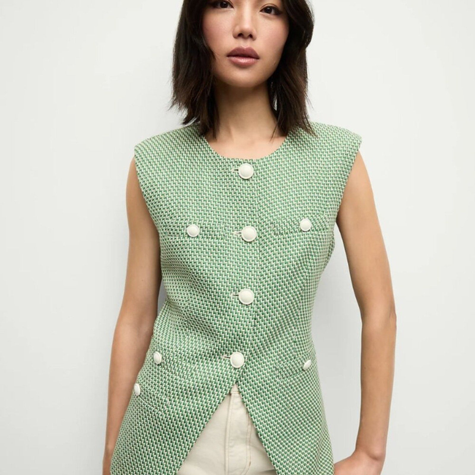 Veronica Beard Tamara Vest Lemongrass Dove Green - Veronica Beard Bernardi Collective