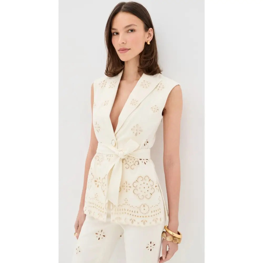 Veronica Beard Townes Eyelet Vest Dove - Jacket