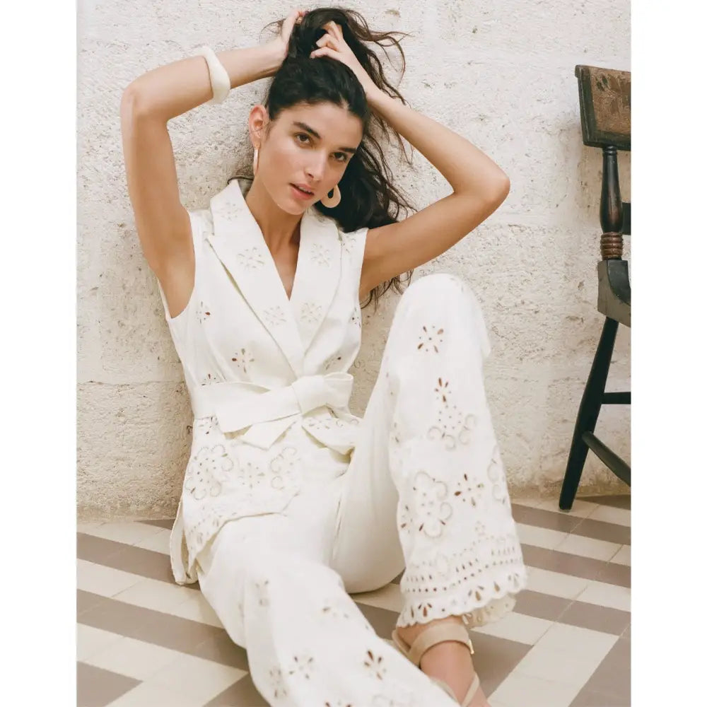 Veronica Beard Townes Eyelet Vest Dove - Jacket