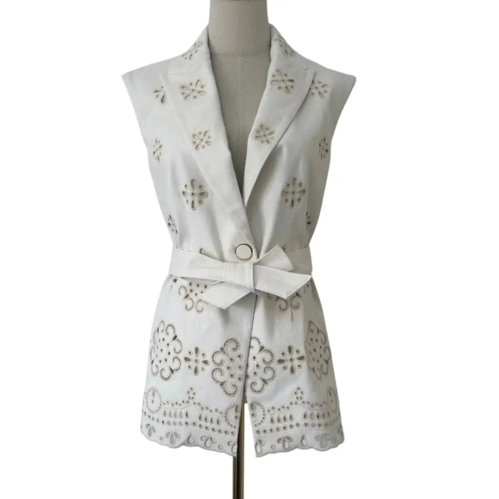 Veronica Beard Townes Eyelet Vest Dove - Jacket