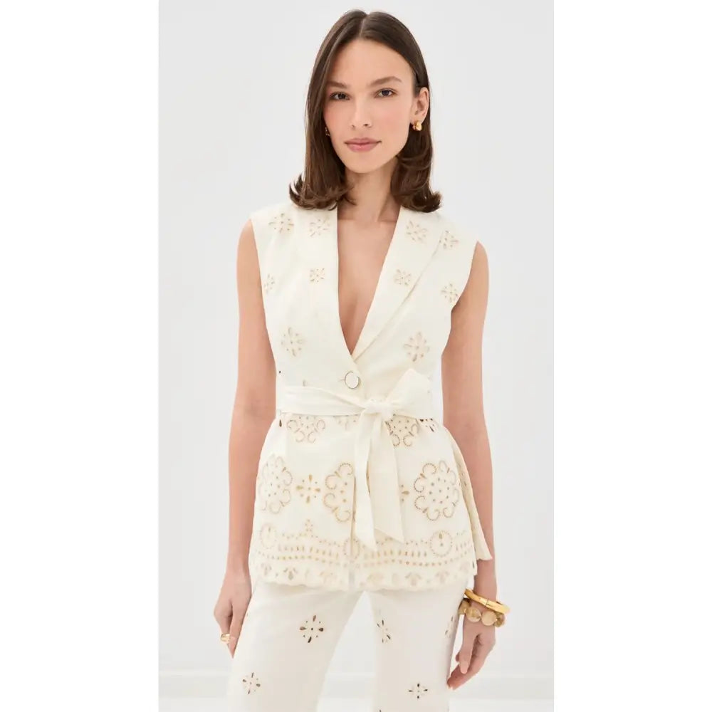 Veronica Beard Townes Eyelet Vest Dove - Jacket
