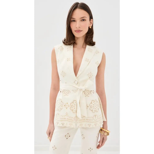 Veronica Beard Townes Eyelet Vest Dove - Jacket