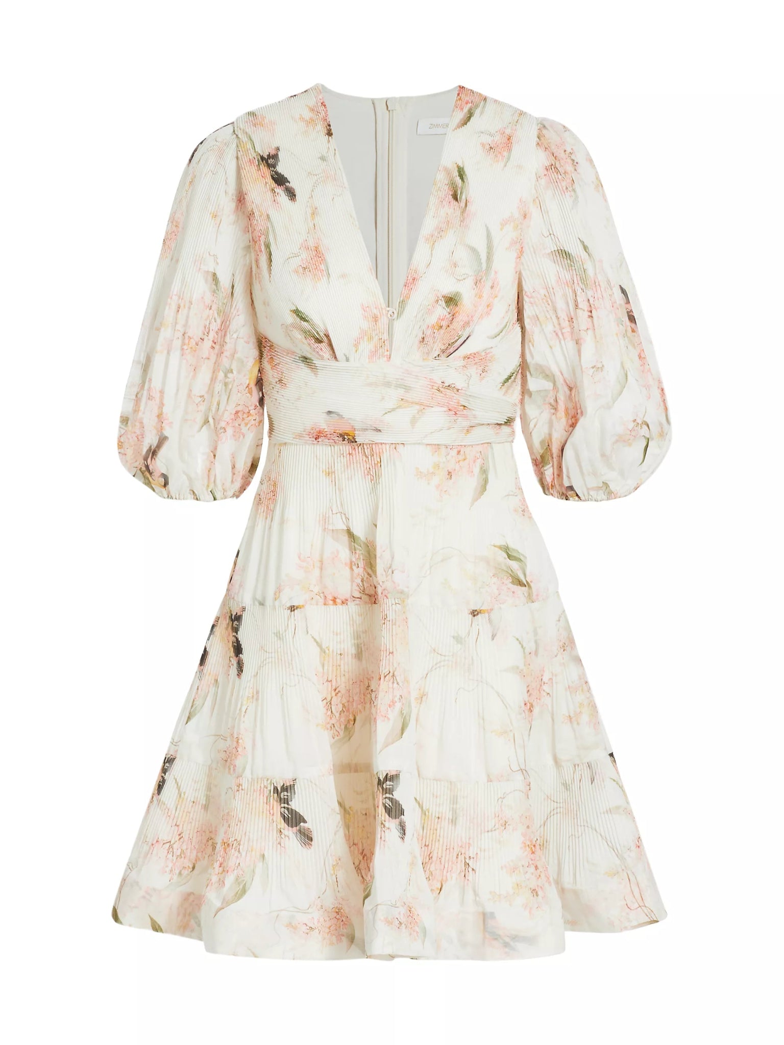 Zimmermann Floral Coral Birds Print Puff - Sleeve Minidress - DressZIMMERMANN Bernardi Collective