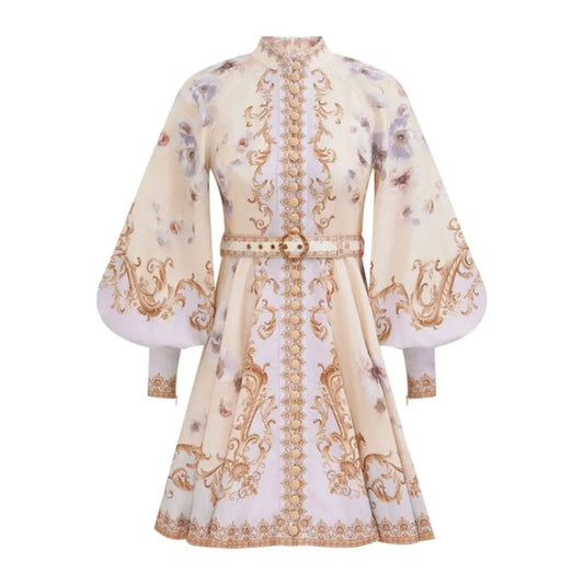 Zimmermann Hypnotic Buttoned Mini Dress in Blue Floral AU 1 US 6