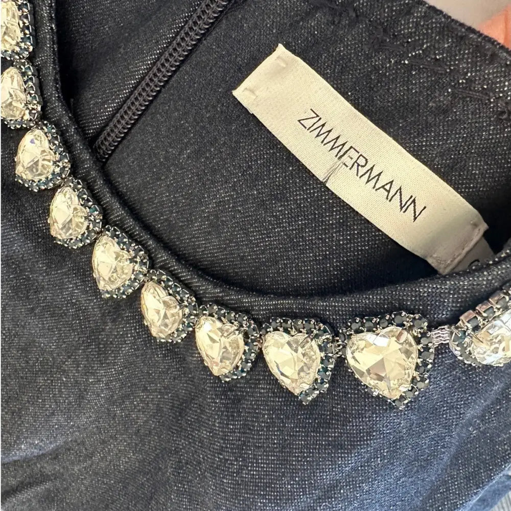 Zimmermann Jewel-Embellished Short Sleeve Denim Mini Dress - Dress