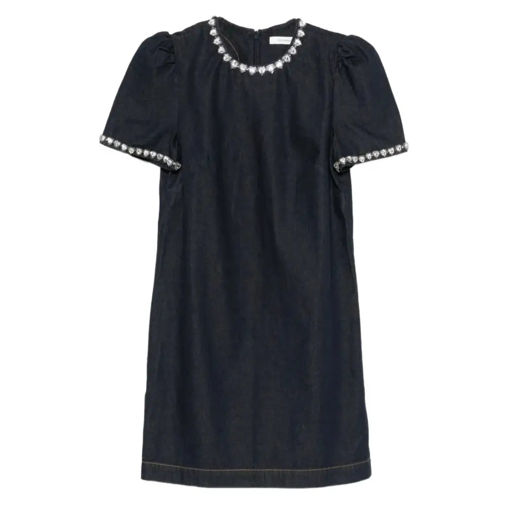 Zimmermann Jewel-Embellished Short Sleeve Denim Mini Dress - Zimmermann = US4 - Dress