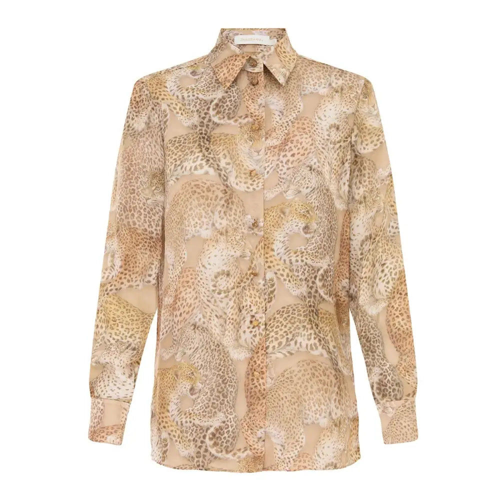 Zimmermann Rebellion Relaxed Shirt in Latte Leopard - Zimmermann = US4 - Tops