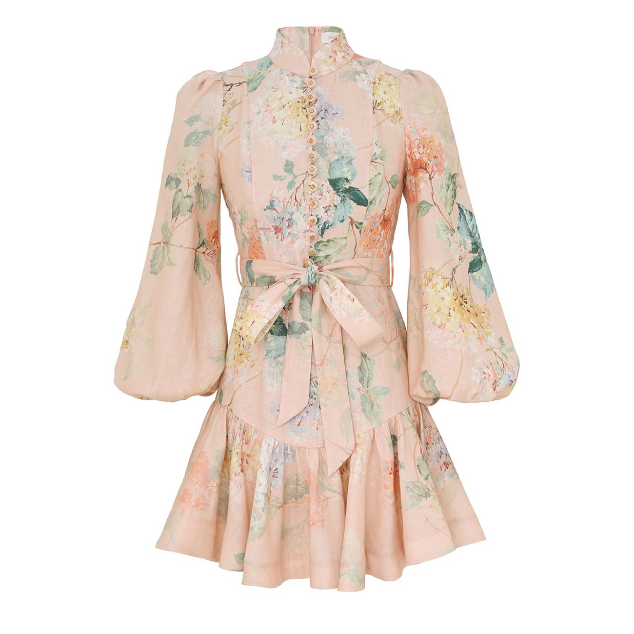 Zimmermann The Illuminate Peplum Mini Dress in Peach Hydrangea - Dress