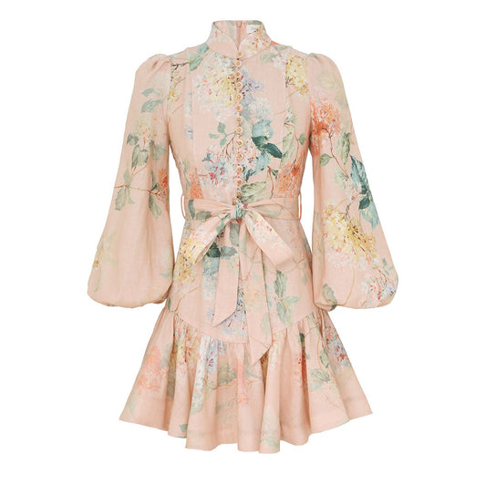 Zimmermann The Illuminate Peplum Mini Dress in Peach Hydrangea - Dress