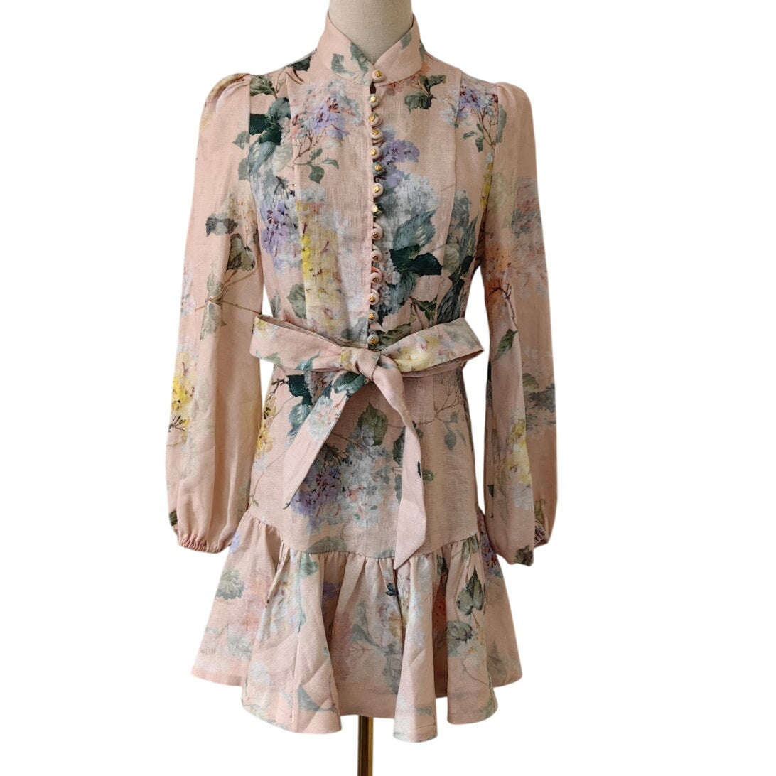 Zimmermann The Illuminate Peplum Mini Dress in Peach Hydrangea - Dress