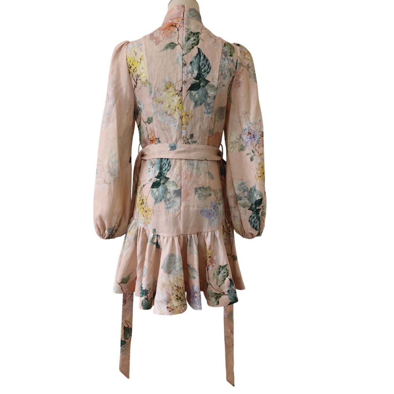 Zimmermann The Illuminate Peplum Mini Dress in Peach Hydrangea - Dress